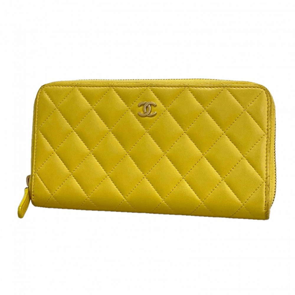 CHANEL Yellow Lambskin Leather Wallet